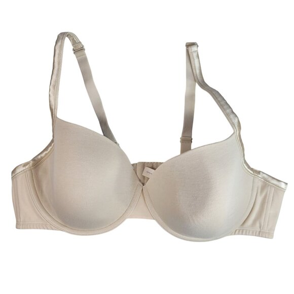 Cacique Plunge T Shirt Bra Tan 46D Seamless Adj Strap Satin Straps Lightly Lined - Picture 1 of 9